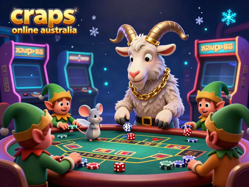 Play craps online Australia in a vibrant digital casino setting featuring animated characters engaging at the table.