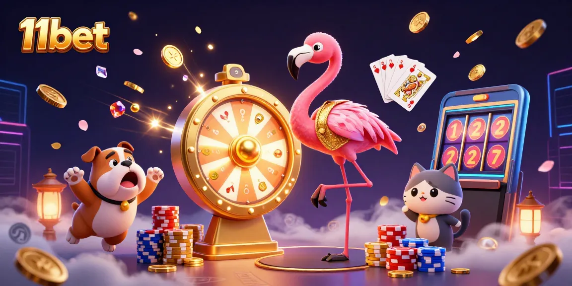 Engage with 11bet's exciting casino experience, featuring a vibrant game show scene with prizes and action.