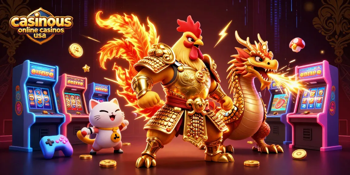 Win big at casinous online casinos usa with 3D illustrated game warriors and vibrant arcade elements.