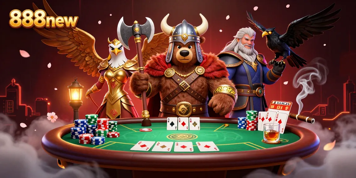 Engage with thrilling poker action at 888new featuring dynamic characters and vibrant casino elements.