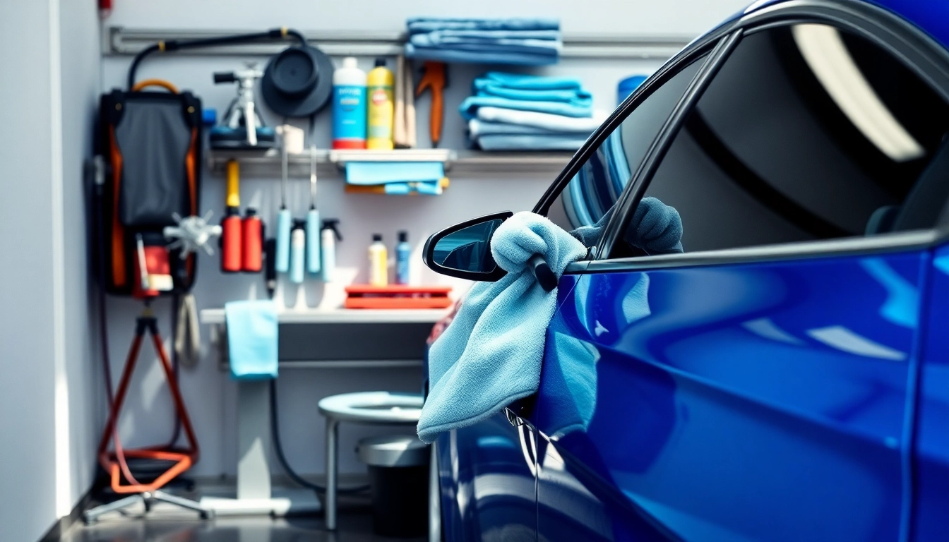 Engage with this car detailing routine step by step, showcasing an organized workspace and technician at work.