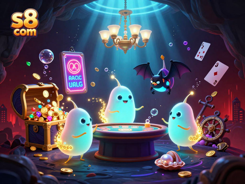Experience vibrant gaming at s8 com with bioluminescent glowworms in a dynamic casino scene.