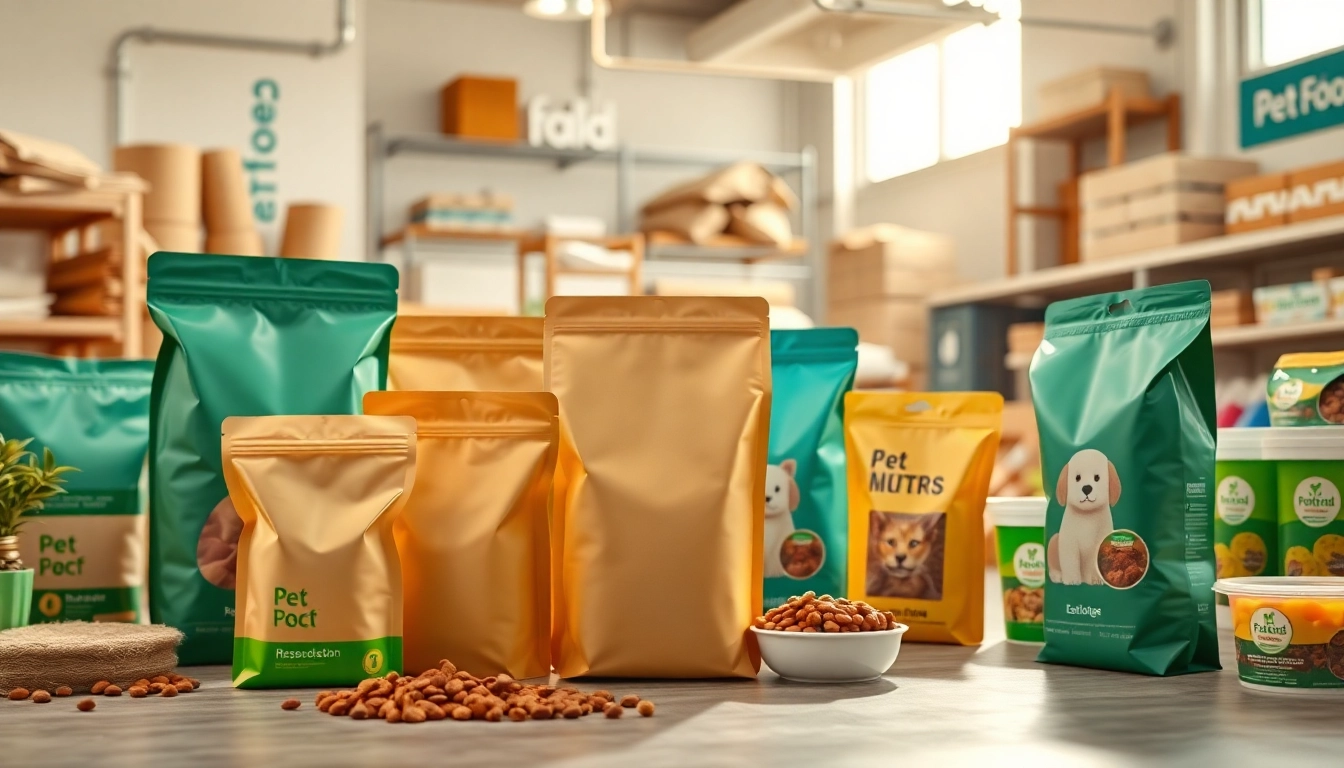 Innovative solutions presented by a pet food packaging company with various packaging types.