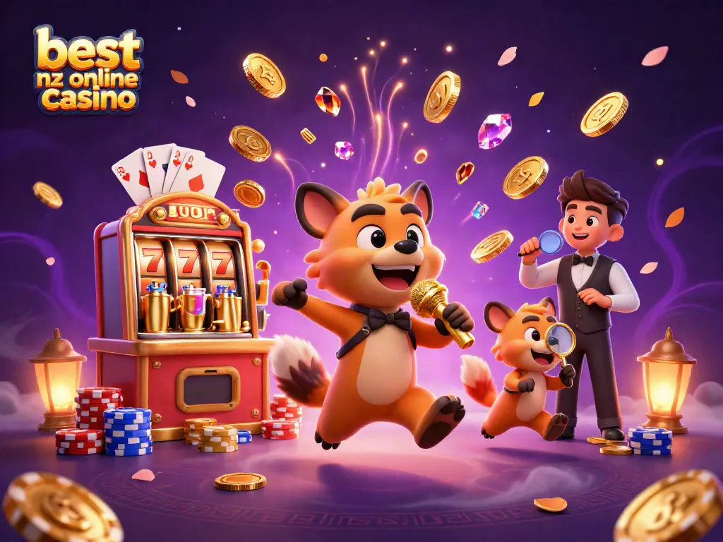 Engage at the best nz online casino with hyenas in a lively comedy club scene filled with jackpots and vibrant casino elements.