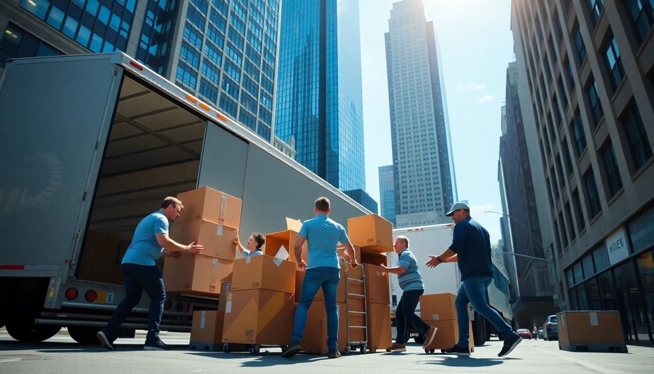 Efficient team of office moving services NYC packing furniture in New York City.
