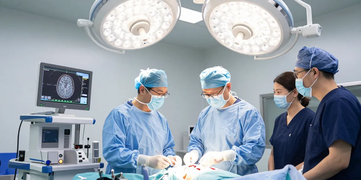 Brain surgery procedure in a sterile operating room, showcasing the importance of Beyin ameliyatı by a skilled surgical team.