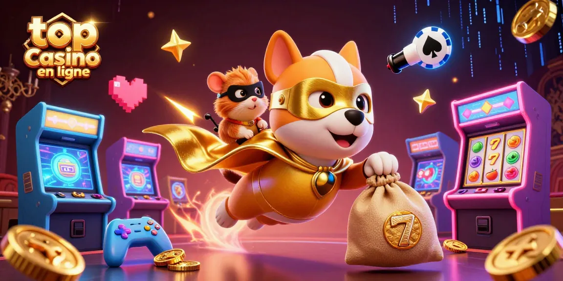 Gagnez aux machines à sous avec top casino en ligne et un chien super-héros qui vole avec des pièces d'or.