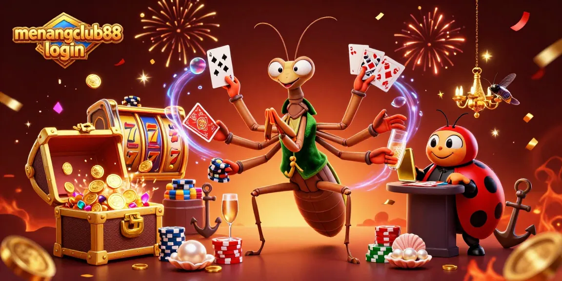Engage in thrilling gameplay with menangclub88 login, featuring a dynamic casino scene full of winning elements.