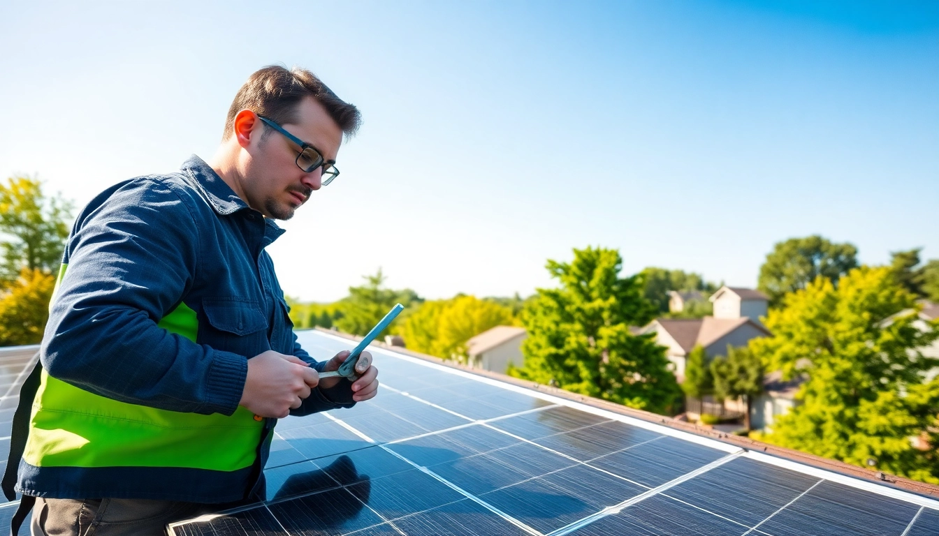 Expert technician servicing solar panels for solar repair company New Jersey.