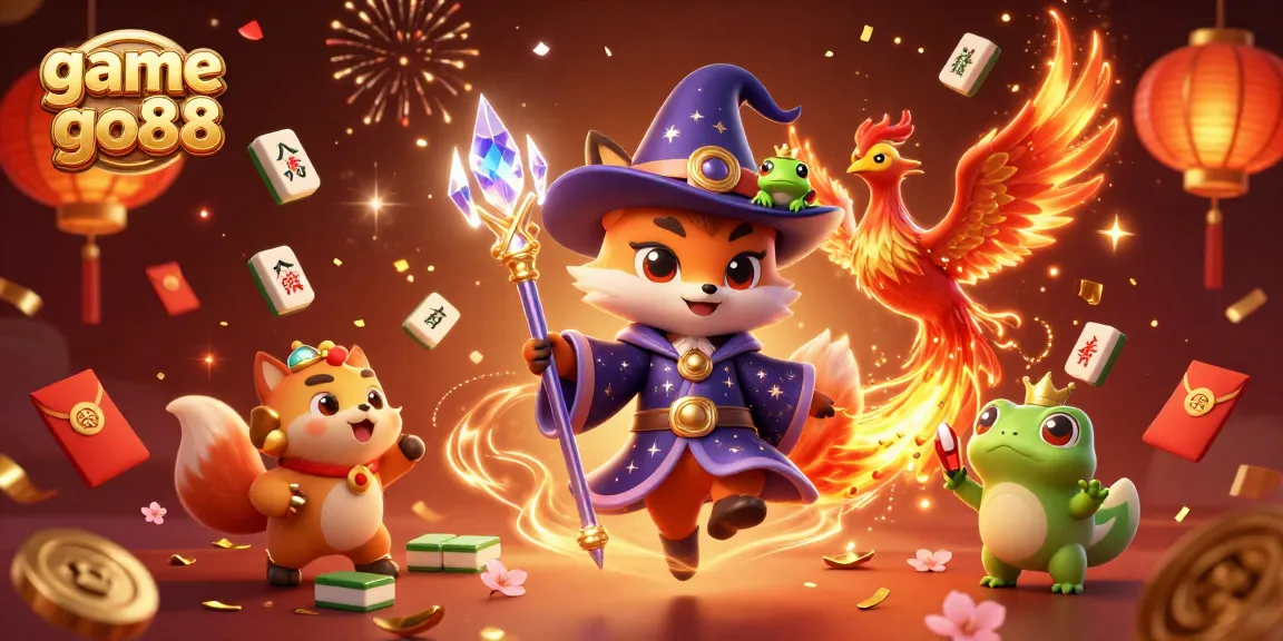 Celebrate wins at game go88 with a mystical wizard fox, phoenix, and magical casino elements.