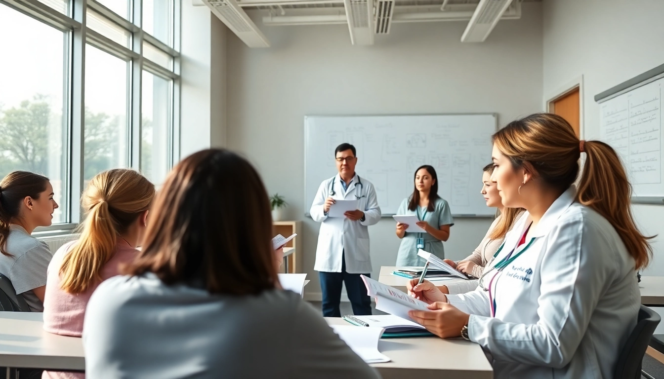 Engaged students in an in person Nclex review in Houston session led by a nursing instructor.