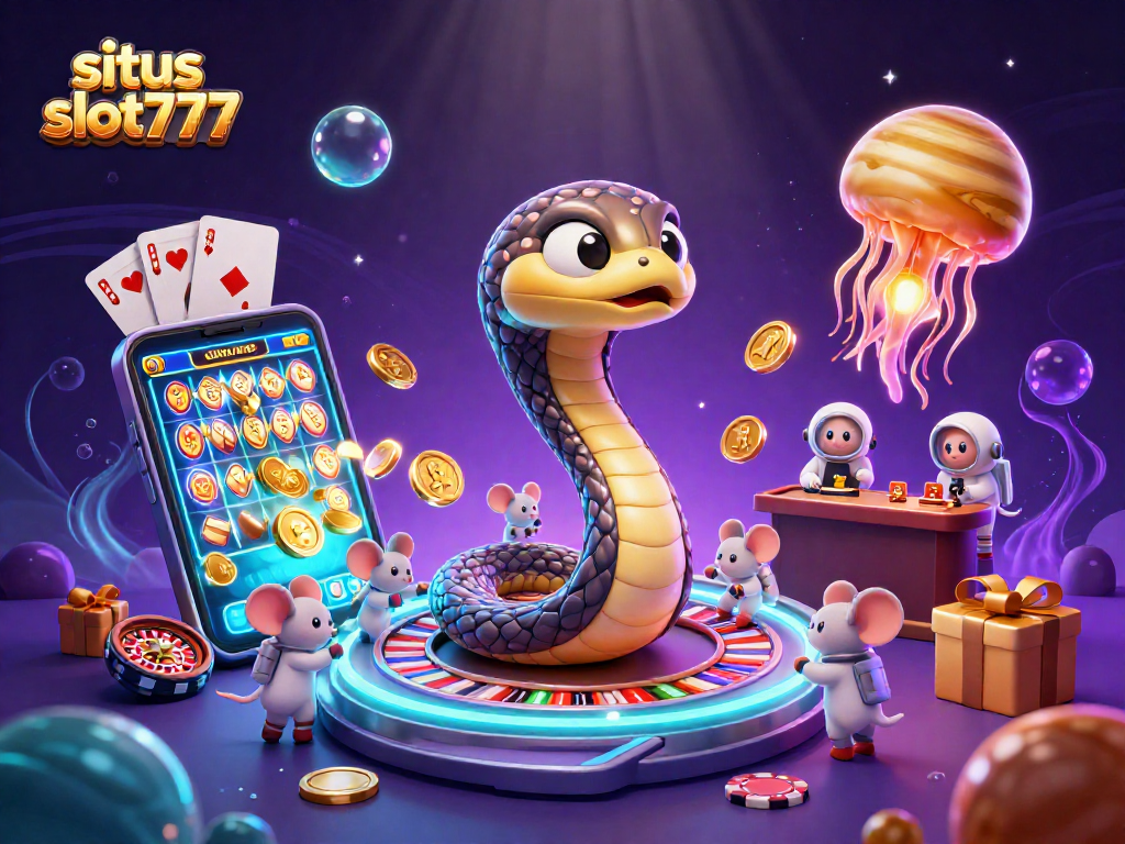 Win big at situs slot777 with an exciting 3D casino illustration featuring cosmic betting elements.