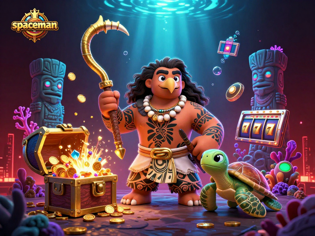 Spin to win with Spaceman in this vibrant slot gaming illustration full of treasures and action.
