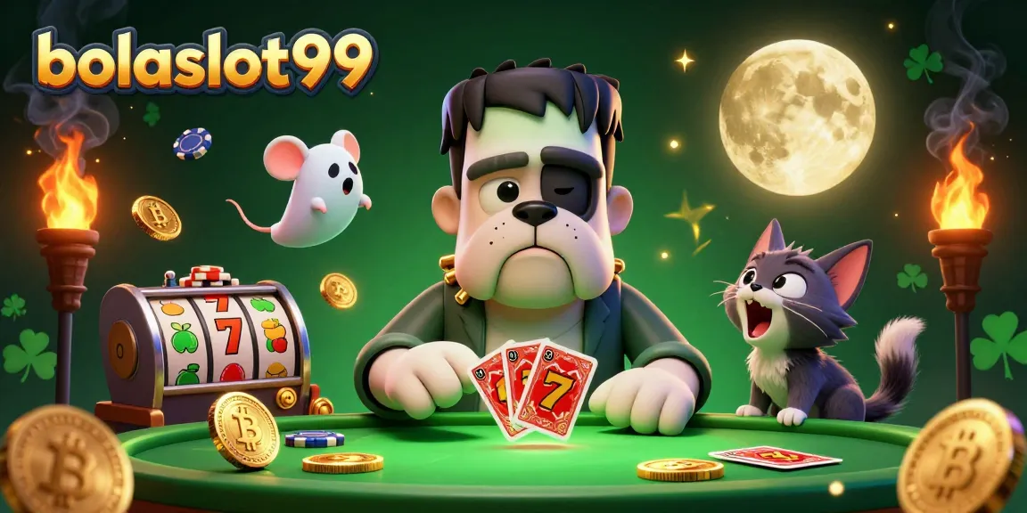 Experience thrilling gaming action with bolaslot99 featuring a cartoon bulldog dealer, ghost mouse, and werewolf kitten.