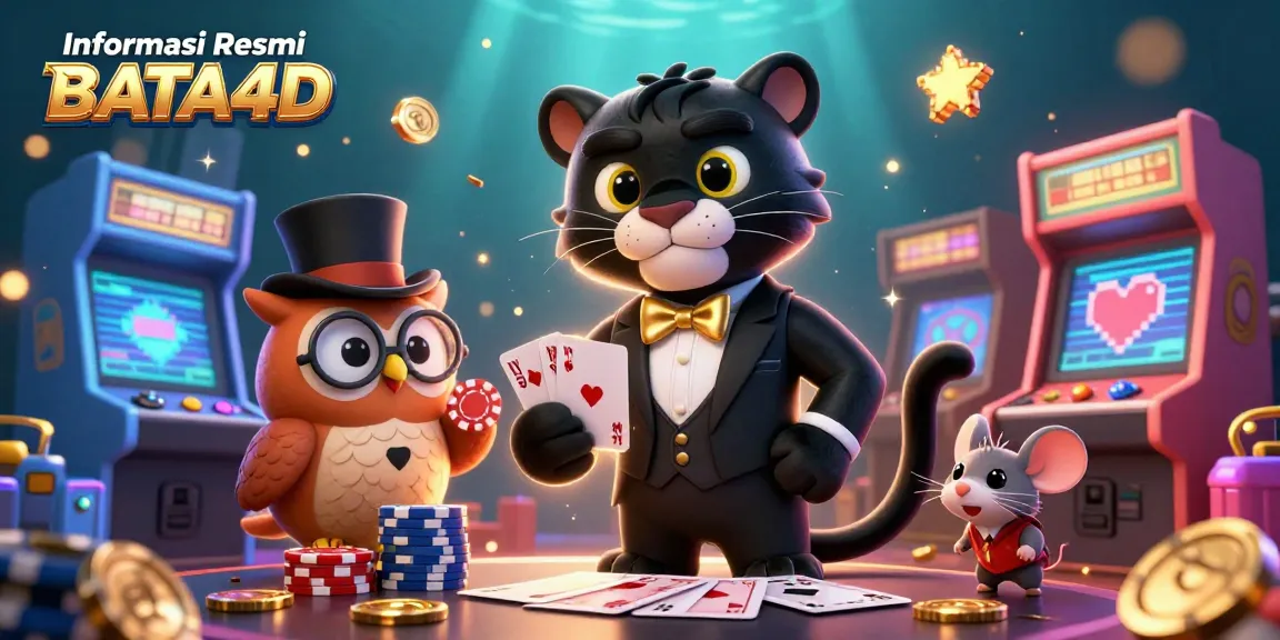 Engage in thrilling card games with Informasi Resmi BATA4D, featuring a panther dealer, owl, and lucky mouse.