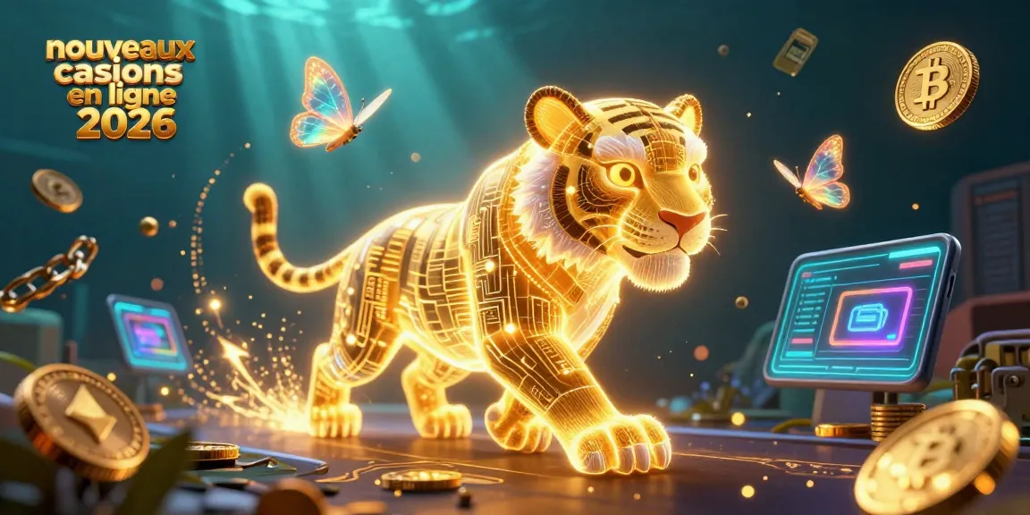 Illustration captivante des nouveaux casinos en ligne 2026, mettant en avant un tigre en fil de lumière dans un paysage numérique.
